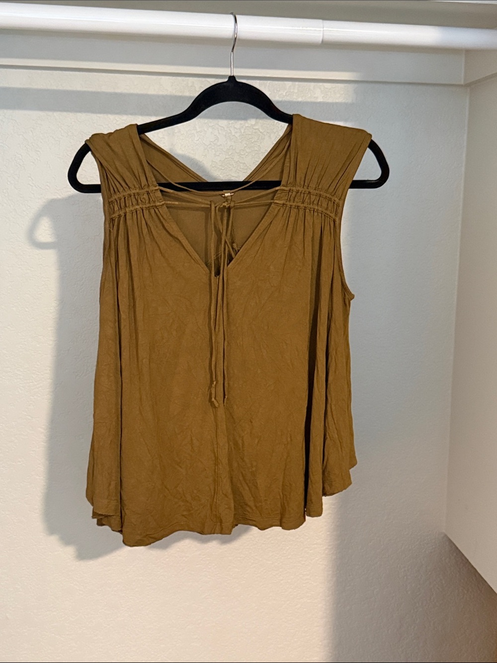 Free People Olive Brown Sleeveless Tie-Front V-Neck Camisole